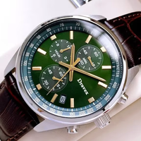 Grosir Jam Tangan Chronograph Kuarsa Pria Jam Tangan Seikot Olahraga Bisnis Kulit Buaya Coklat Dial Hijau Tiga Mata 385P1