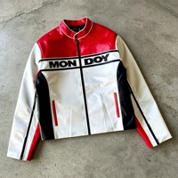 Veste de moto pour homme sur mesure OEM ODM, avec logo brodé, lettres et patch en cuir, veste de motard de course