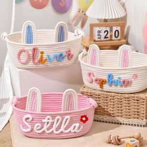 Personalized Name Laundry <b>Basket</b>, Cotton Rope <b>Basket</b>, Diaper Clothing Storage Organizer Bin, Bedroom Bathroom Decorations - Product Image 2