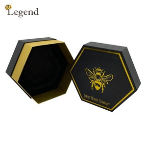 Coffret Cadeau Hexagonal <span class=keywords><strong>de</strong></span> Luxe Noir et Or, Boîte Rigide Vide avec Pot en Verre Hexagonal Transparent pour <span class=keywords><strong>Miel</strong></span>, <span class=keywords><strong>Dattes</strong></span>, Noix, Café, Logo Personnalisé - Product Image 2
