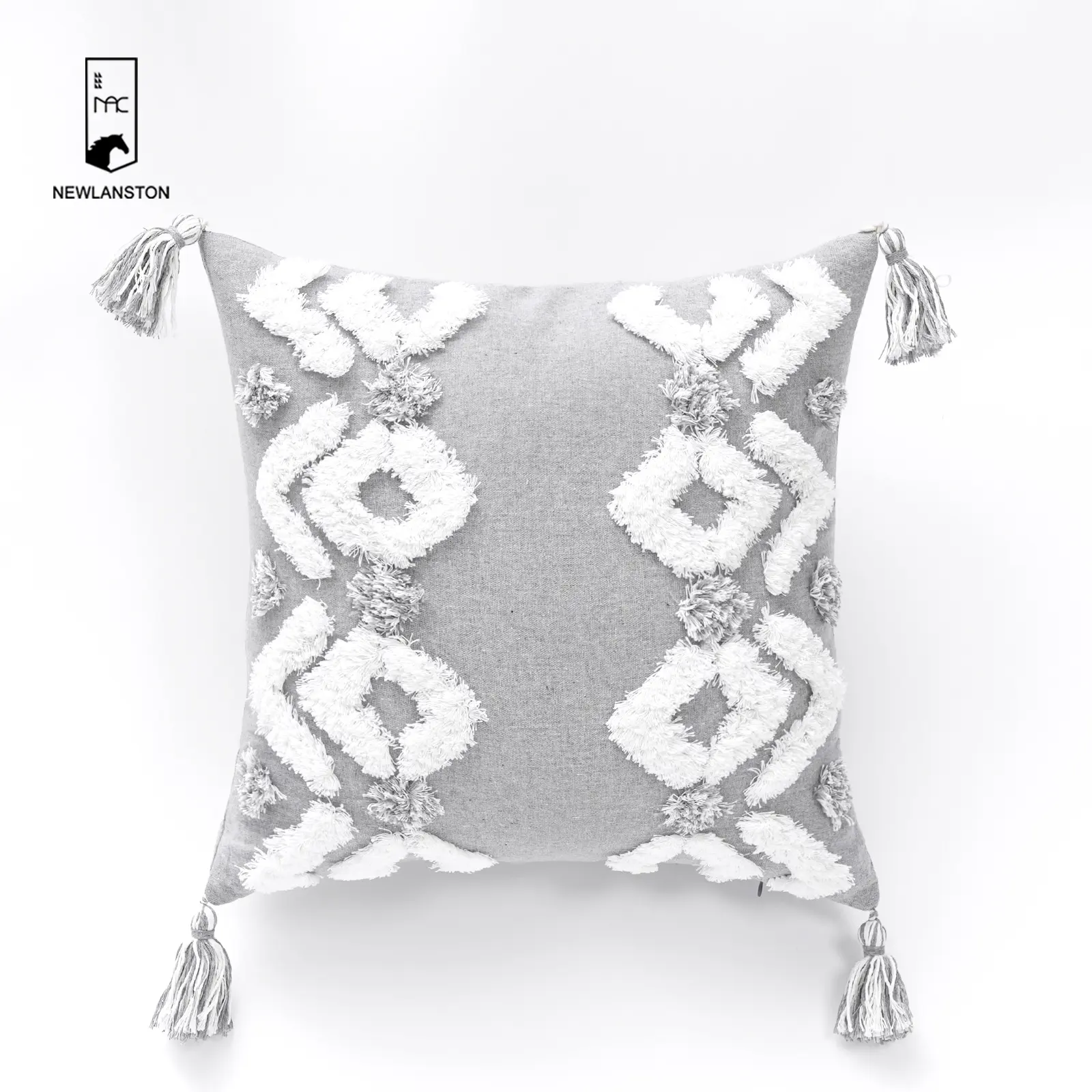 45x45 Gray Morocco Tassel Cotton Tufted Geometry Cushion Cover Boho Decorative Throw Pillow Covers Home Sofa Decor