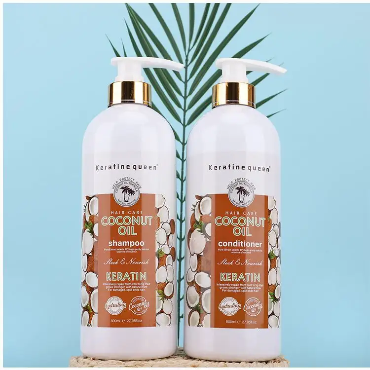 Özel etiket saç ve saç kremi Set saf organik sülfat ücretsiz hindistan cevizi yağı şampuan