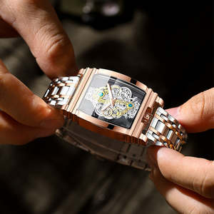 Orologi Scheletrati Quadrati Personalizzati di Marca per <span class=keywords><strong>Uomo</strong></span>, Orologi di Lusso Impermeabili Non Automatici in <span class=keywords><strong>Acciaio</strong></span> Inossidabile - Product Image 4