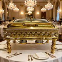 Plat de service rectangulaire en acier inoxydable plaqué or pour buffet, chauffe-plat pour hôtel et banquet