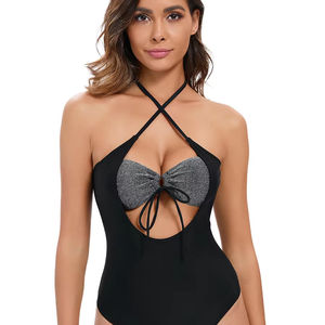 Maillot de bain fitness grande taille pour femmes européennes et américaines, écologique, élégant, motif solide, imprimé, découpé dans le dos, design sexy. - Product Image 1