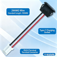 LN-001 Conector de Carga Tipo C para Montaje en Panel, Color Blanco, Cable de 15 cm, Conector PH 2.0, Cable de 24 AWG