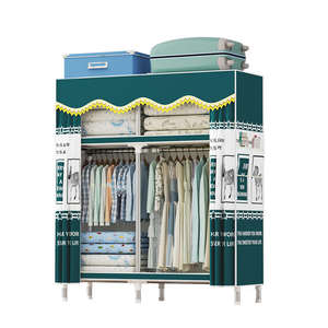 ベッドルームシンプルポータブルファブリッククローゼットホーム折りたたみ式多機能収納クローゼットメタルフレームオーガナイザー付き - Product Image 5