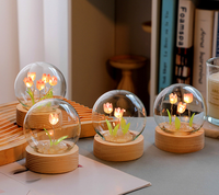 Kit DIY Veilleuse LED Tulipe Artificielle en Verre avec Mini Boule de Cristal Kanglong - Petite Veilleuse à Dôme en Verre