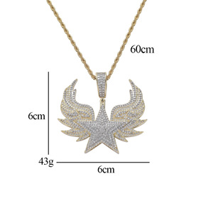 Colgante de Estrella Alada Grande, Collar de Estrella con Incrustaciones de Cobre y Circonitas, Joyería Hip Hop Iced Out - Product Image 3