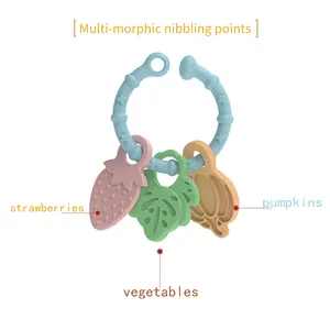 Silicone Chewable Fruit Teether Baby Teether Keys Ring Teething Toys Bpa Free Silicone Baby Teether Teething Toys For Babies