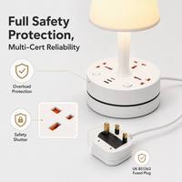 Lámpara de Escritorio LED Multifuncional con Regleta de Enchufes, 3 Tomas de Corriente, 3 Puertos USB, Luz Nocturna de Mesa, Cable de Extensión de 2m, Soporte para Teléfono