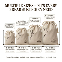 Sac en lin réutilisable en gros, pochette à cordon en jute naturelle et coton, sac de rangement pour pain, sac anti-poussière pour l'emballage alimentaire en cuisine
