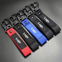 Porte-clés promotionnel personnalisé en nylon noir avec logo brodé, à coudre, pour moto, avion, escalade, avec mousqueton