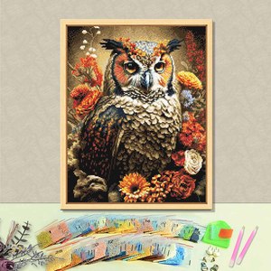 Kit de peinture diamant hibou, perles rondes, motif animal imprimé, avec cadre rectangulaire, artisanat DIY - Product Image 1