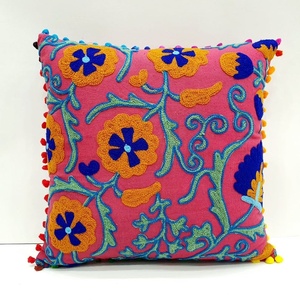 Funda de Cojín Bordada con Diseño Floral, Cuadrada, Rosa, Azul, Naranja, Decoración Bohemia para el Hogar, Estilo Mexicano - Product Image 1