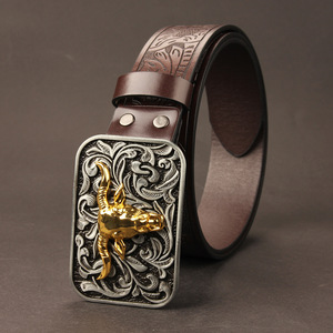 Multi-Designs Femmes Western Horse Cowboy <span class=keywords><strong>Ceinture</strong></span> en cuir PU Hommes Floral Gravé Bull Buckle Belts - Product Image 4