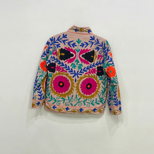 Chaqueta Bordada Suzani Rosa Melocotón Hecha a Mano para Mujer, Abrigo Vintage Floral de Cachemira, Chaqueta Kimono Étnica Boho de Invierno con Frente Abierto - Product Image 2