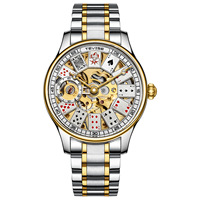 Montre-bracelet mécanique pour homme TEVISE T820, cadran unique à motifs de cartes à jouer, boîtier en alliage, bracelet, verre minéral, vente en gros
