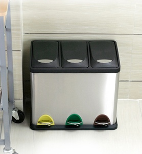 Cubo de Basura de Acero Inoxidable de 24L con Tres Compartimentos, con Pedal, para Uso <span class=keywords><strong>en</strong></span> Interiores y Exteriores, para el Hogar y <span class=keywords><strong>la</strong></span> <span class=keywords><strong>Comunidad</strong></span> - Product Image 5