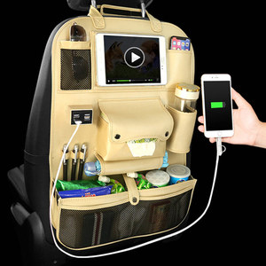 Organizador de asiento de coche plegable de cuero pu con mesa, bolsas de almacenamiento de moda con USB, nuevo diseño - Product Image 4