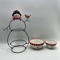 Bols à bonbons en forme de bonhomme de neige en céramique peints à la main avec support en métal