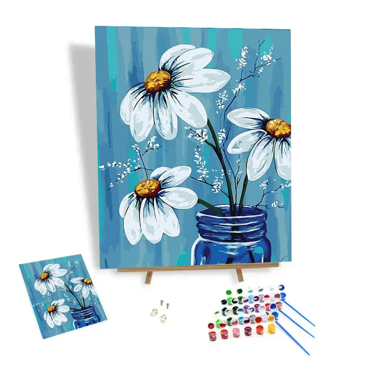 Popular Personalizado Pintura A Óleo Por Números Kit Pétalas Brancas DIY Pintura Por Números Decoração De Arte Moderna Pintada À Mão