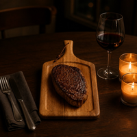 Planche de service en bois d'acacia naturel poli et durable avec poignée et rainure à jus pour fêtes, steaks, barbecues et charcuteries
