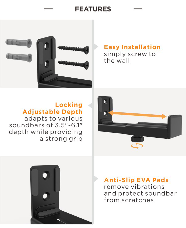 Brateck SB67 Universal Adjustable SoundBar Wall Mount Brackets