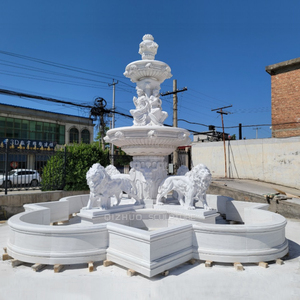 Fuente de mármol blanco de piedra natural tallada a mano para exteriores de jardín grande de lujo con estatua de Animal León - Product Image 3