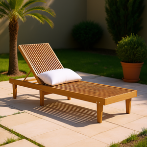 Tumbona de Madera de Teca Nadine para Exteriores con Cojín de Respaldo Incluido, Diseño Moderno y Contemporáneo, Patas Cónicas - Product Image 2