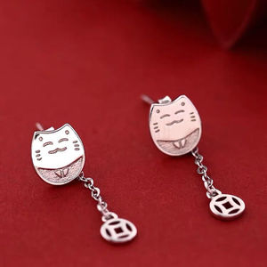 Lucky Cat Drop Earrings Zinc Alloy Cartoon Animal Zodiac Women's Earrings Gift Summer 2021 ED-001 - Product Image 3