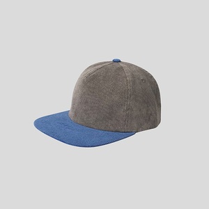 Plain Corduroy <b>Flat</b> Brim 5 Panel Snapback Cap Baseball <b>Hat</b> Pinwale Corduroy Texture <b>Hat</b> Two Tone Snapback Cap with Custom logo - Product Image 1