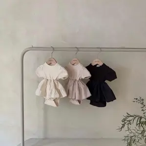 2021时尚纯色中性婴儿儿童亚麻连身衣