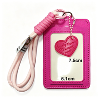 Porte-cartes en cuir PU avec motif brodé auto-finissant, étui pour badge avec sangle tressée et porte-clés pendentif cœur