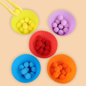 CPC CE Holzfarben-Sortierspielzeug Montessori Regenbogen Pom-Pom Ball Matching-Puzzle Pinzettenspiel mit Karten für Kleinkinder - Product Image 3