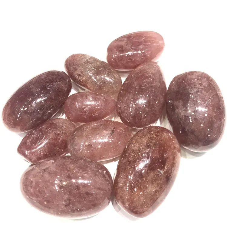 wholesale natural rough strawberry quartz tumbled stones crystal palm stone healing