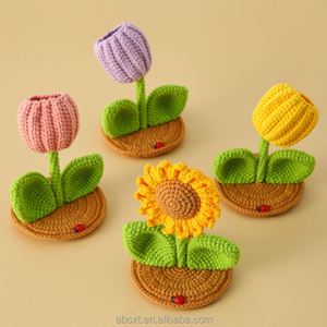 Macetas con Flores Artificiales, Macetas Decorativas, Flores de Ganchillo, Tulipanes, Girasoles, Soporte para Teléfono Móvil - Product Image 1