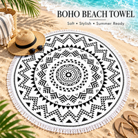 Serviette de plage ronde sans sable en microfibre, séchage rapide, ultra absorbante, surdimensionnée, pour pique-nique en plein air, camping