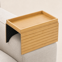 Plateau de lit pliant portable en bois d'acacia avec porte-gobelet, support pour tablette, niveau unique, écologique, rangement pour épices, pour salon