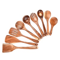 Ensemble d'ustensiles de cuisine écologiques en bois d'acacia, 9 pièces, avec logo personnalisé, pour la cuisine à domicile, vente en gros