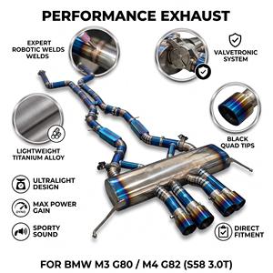 ท่อไอเสีย Vortex Blue Titanium MP Style Center Quad Valved สำหรับ BMW M3 G80 M4 G82 S58 3.0T ปี 2021-2025 ชุดแต่งแบบติดตั้งได้โดยตรง - Product Image 1