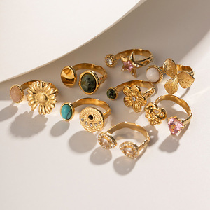RS1067 haute qualité étanche 18k plaqué or acier inoxydable Solitaire Turquoise pierre fleur ouvert manchette anneaux pour femmes <span class=keywords><strong>2022</strong></span> - Product Image 4
