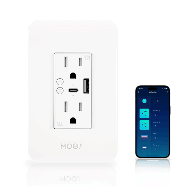 Tuya WiFi Smart Power Wall Socket with Type C and USB Dual Outlet Plug Power Outlets Support Alexa Google Home US