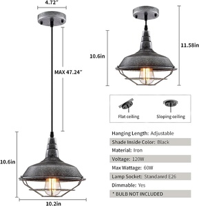 Lámpara de araña industrial retro Otmilance, lámpara de techo colgante de metal, iluminación de granja, lámpara de isla de <span class=keywords><strong>cocina</strong></span>, Plata-Negro - Product Image 5