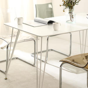 White Rectangular <b>Dining</b> Table <b>Set</b> 4 Piece Iron MDF <b>Space</b> <b>Saving</b> Modern Minimalist <b>Dining</b> Room Furniture - Product Image 3