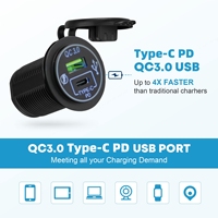 Panneau de commutation à bascule marin 4 gangs avec ports USB Type-C PD, voltmètre LED, panneau de commutation étanche 12V en plastique pour bateau et VR