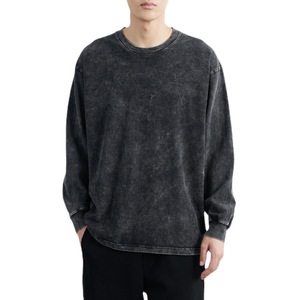 Yeni genç moda özel pamuk Vintage yıkanmış erkekler uzun kollu T-Shirt - Product Image 1