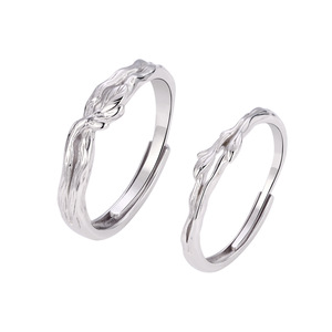 925 Sterling Silver Branch Anel de casal ajustável para casal Casamento Presente Ocasião Homens Mulheres Jóias - Product Image 1
