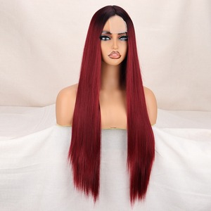 Copertura per <span class=keywords><strong>capelli</strong></span> parrucca sintetica <span class=keywords><strong>rosso</strong></span> <span class=keywords><strong>vino</strong></span> lungo a metà Modulare pizzo dritto in fibra chimica meccanismo alta temperatura seta PVC Bag 1 pezzo - Product Image 2