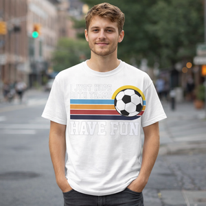 Camiseta de fútbol para hombre con la frase 'I Just Hope Both Teams Have Fun', blanca, extragrande, retro, con rayas, manga corta, informal, para aficionados al deporte, de algodón. - Product Image 1